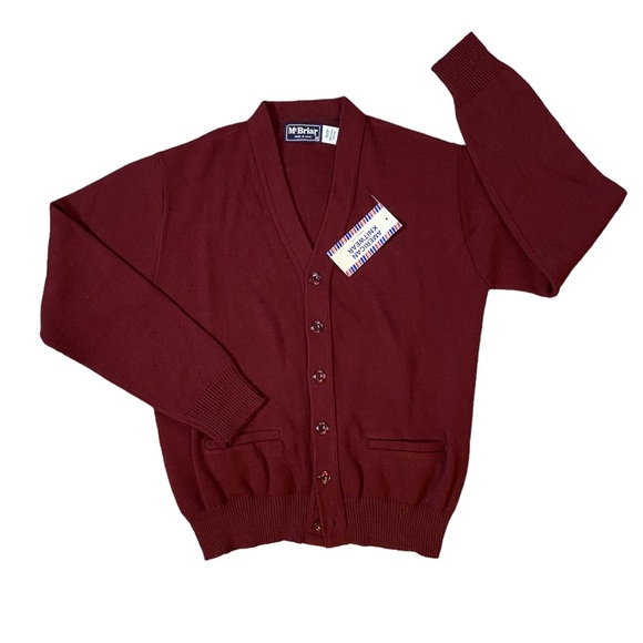 Vintage Sweaters - Vintage 1970s DEADSTOCK McBriar Maroon Cardigan Sweater
